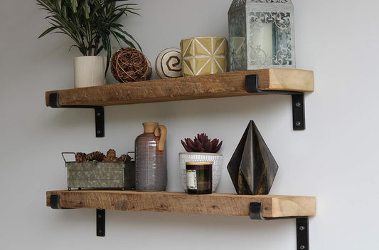 Urban Legacy Accent Shelves | Reclaimed Barn Plank | Set of 2 with Full Brackets (Natural 48"x 7"x 2")
