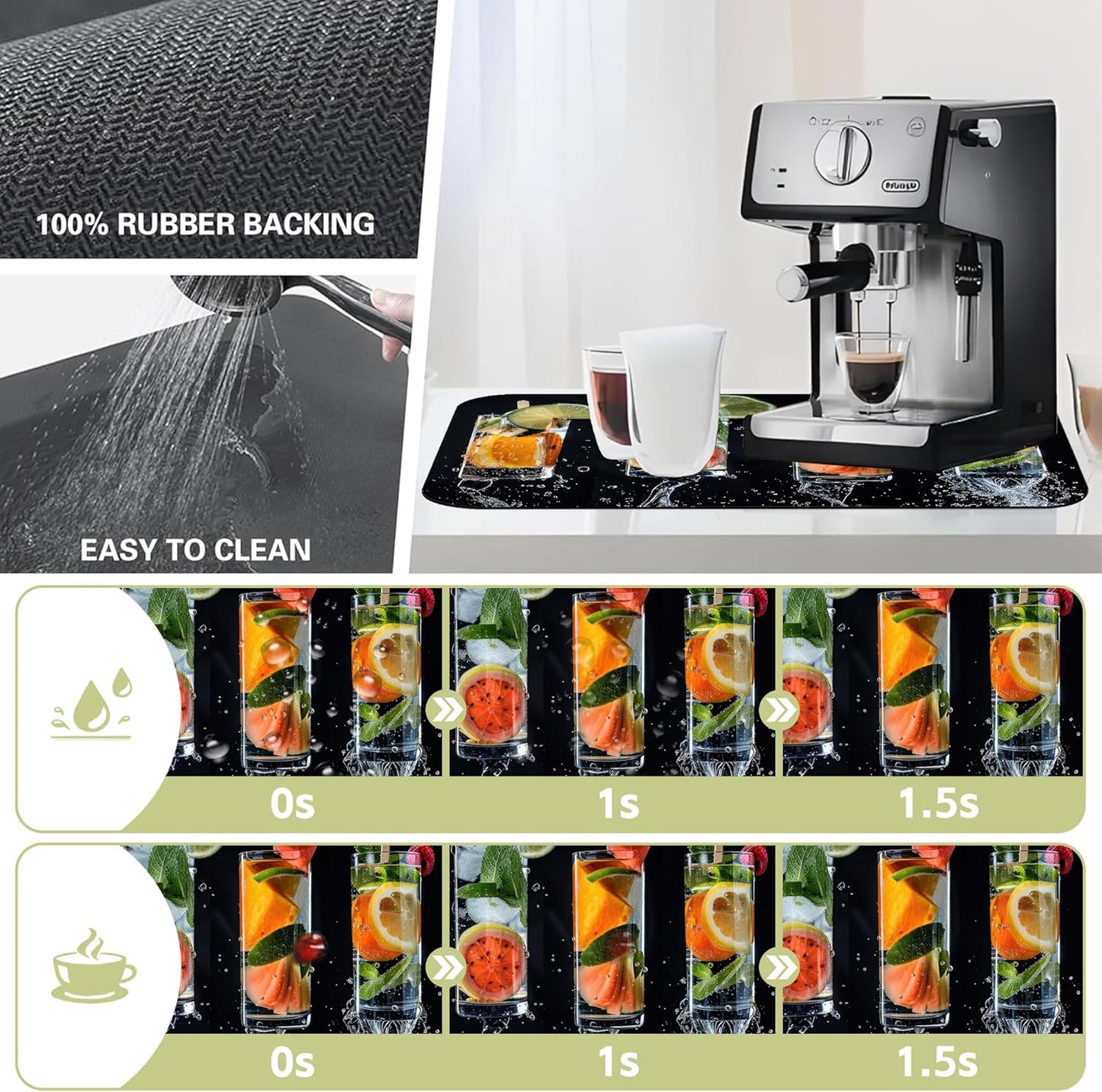 Dish Drying Mat Glasses Filled with Various Fruits Kitchen Mat 12"x19" Bsorbent Coffee Maker Mat for Dishes,Utensils Coffee Maker Pots and Pans Easy Clean Dish Slip Resistant Pad