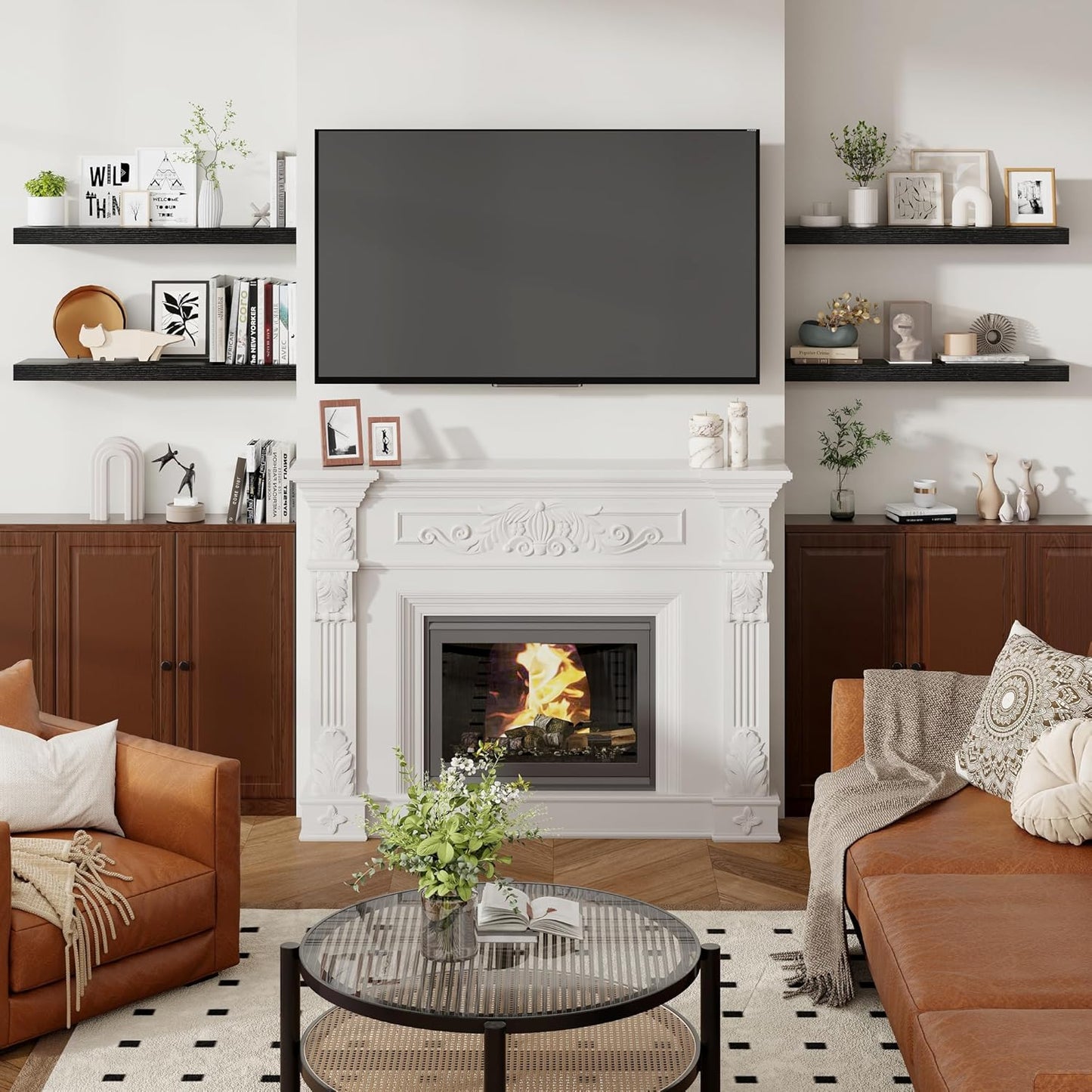 Heimlove 36 Inch Floating Shelves for Wall 8 Inch Deep Black Shelves Set of 2,Wall Mounted Rustic Wood Long Floating Shelf with Invisible Brackets for Bedroom Kitchen Living Room