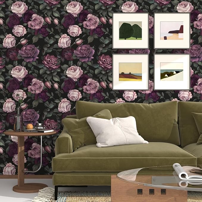 Purple Pink Rose Wallpaper Peel and Stick Vintage Floral Contact Paper 17.5in - Image 2