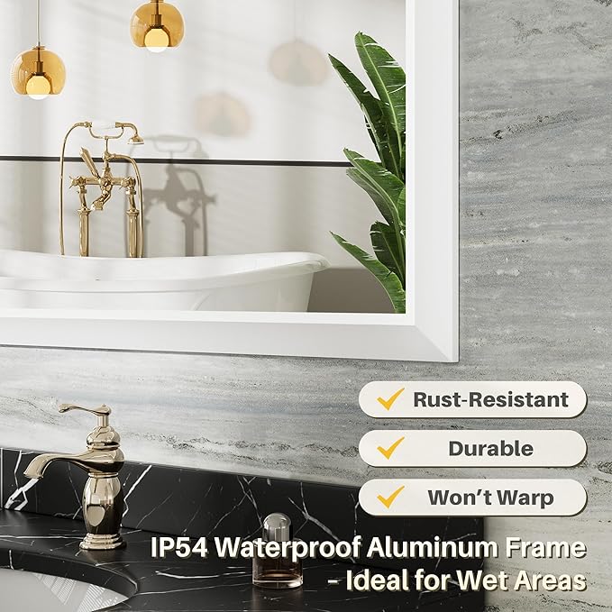 36x32 Inch White Bathroom Mirror - Image 3