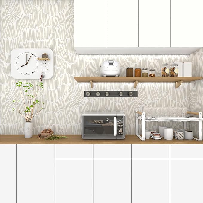 Theper Beige Peel and Stick Wallpaper Boho 17.3"×118" Modern Striped Removable - Image 7