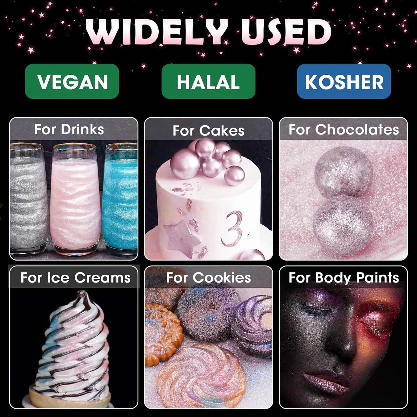 NiHome Edible Food-Grade Glitter Powder Glimmer Luster Dust Metallic Fancy Food Decorating Sprinkle Glimmery Dust for Drink Wine Beverage Cake Bakery Vegan Allergen-Free (Light Pink, 0.35oz/10g)