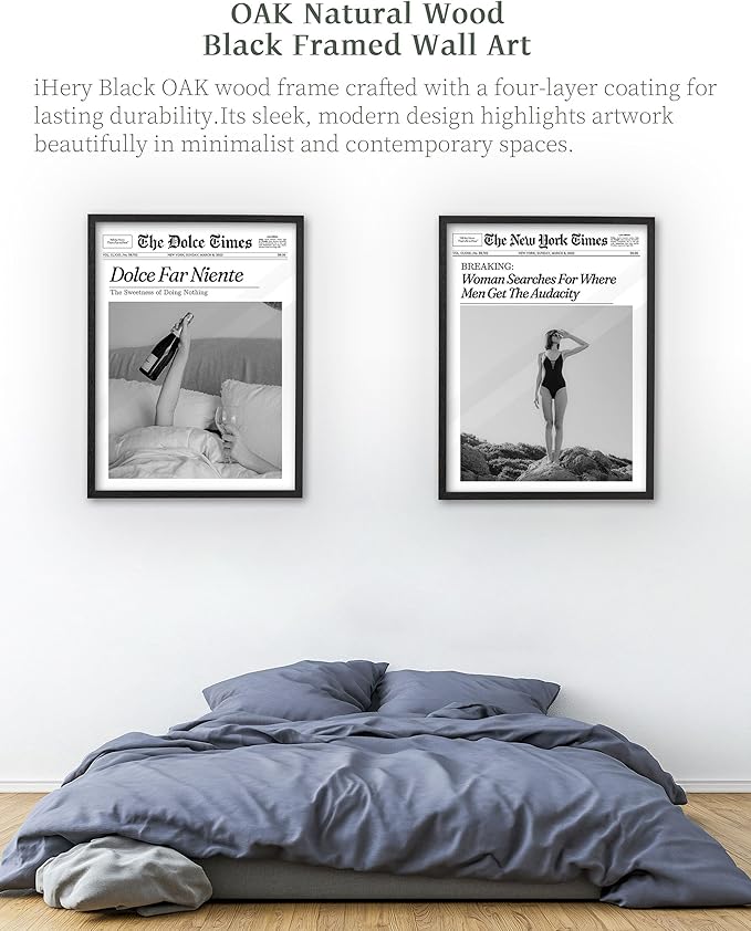 iHery Premium Natural Black OAK Wood 16x20in Trendy Framed Wall Art, Retro - Image 7