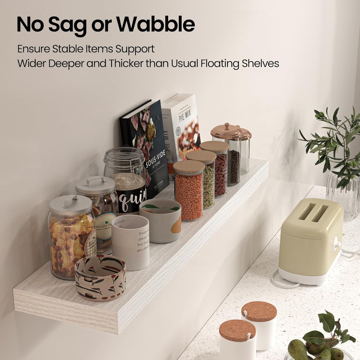 Floating Shelves for Wall, 36" W x 8" D x 1.5" H, Wooden Wall Mounted Display Shelves with Invisible Brackets for Living Room, Bedroom, Bathroom, Kitchen Decor and Storage, Set of 2, White