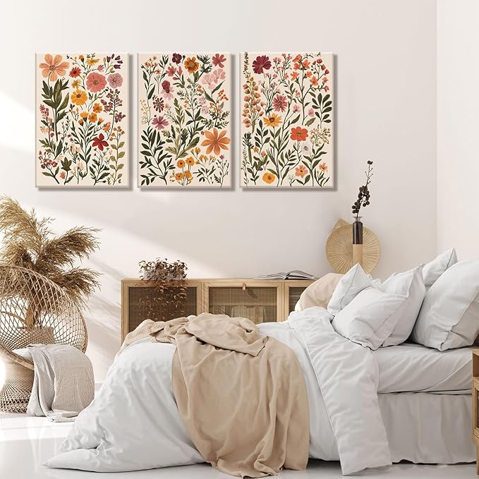 KISSFOX 3 Piece Boho Floral Canvas Wall Art - Image 6