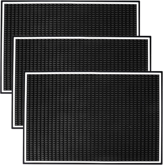 Jucoan 3 Pack Rubber Bar Mat for Countertop 18 x 12 Inch, 0.4 Inch Thicken Rubber Bar Service Mat, Non Slip Cocktail Drink Spill Mats for Bartender Bar Home, Dish Drying Mat for Kitchen