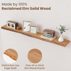 Floating Shelves for Wall Decor, Rustic Solid Elm Wood Live Edge Floating - Image 3