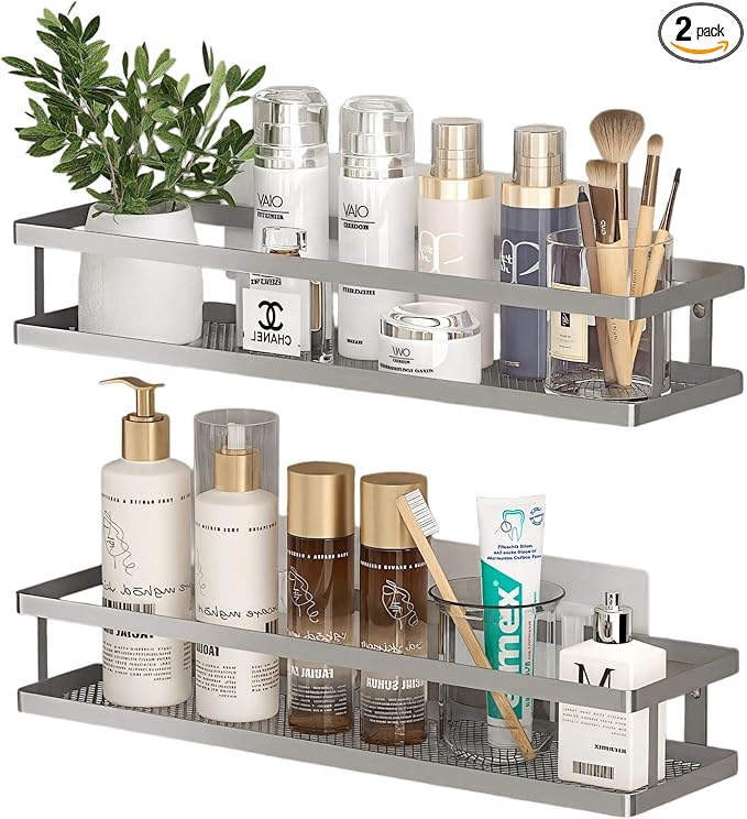 PUSDON 2-Pack 16.5" Extra Long Slim Shower Caddy, Adhesive Wall Mount Bathroom by PUSDON