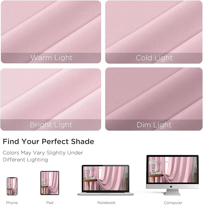 CUCRAF Light Pink Blackout Curtains 45 inch Length 2 Panels Set, Rod Pocket - Image 4
