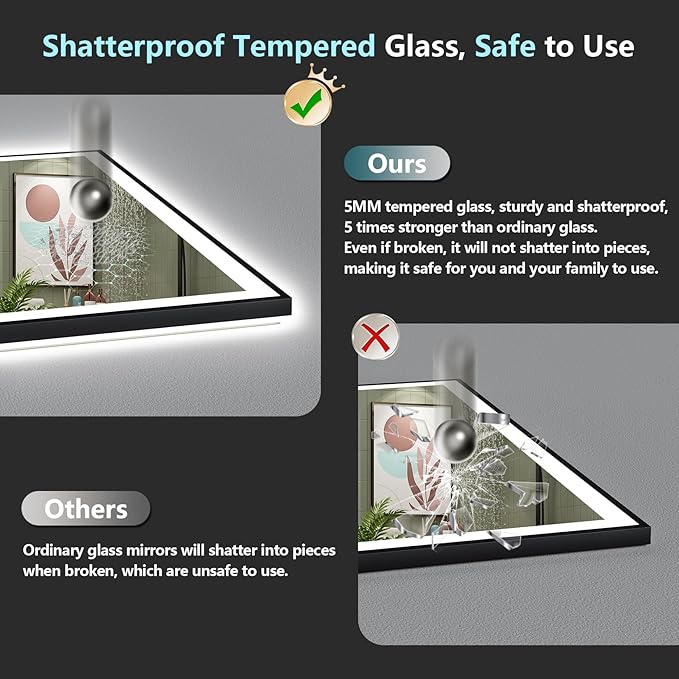 44x36 Black Framed LED Bathroom Mirror - Image 8