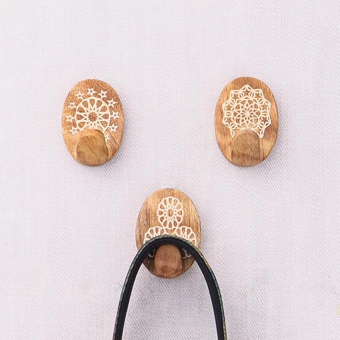 Indian Shelf 6 Lb- 3 Pieces Decorative Wood Adhesive Wall Hooks–Boho Peel and - Image 9