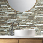 AULIGET 2 Sheets Beige & Brown Slate Peel and Stick Backsplash, PVC Mixed Metal - Image 4