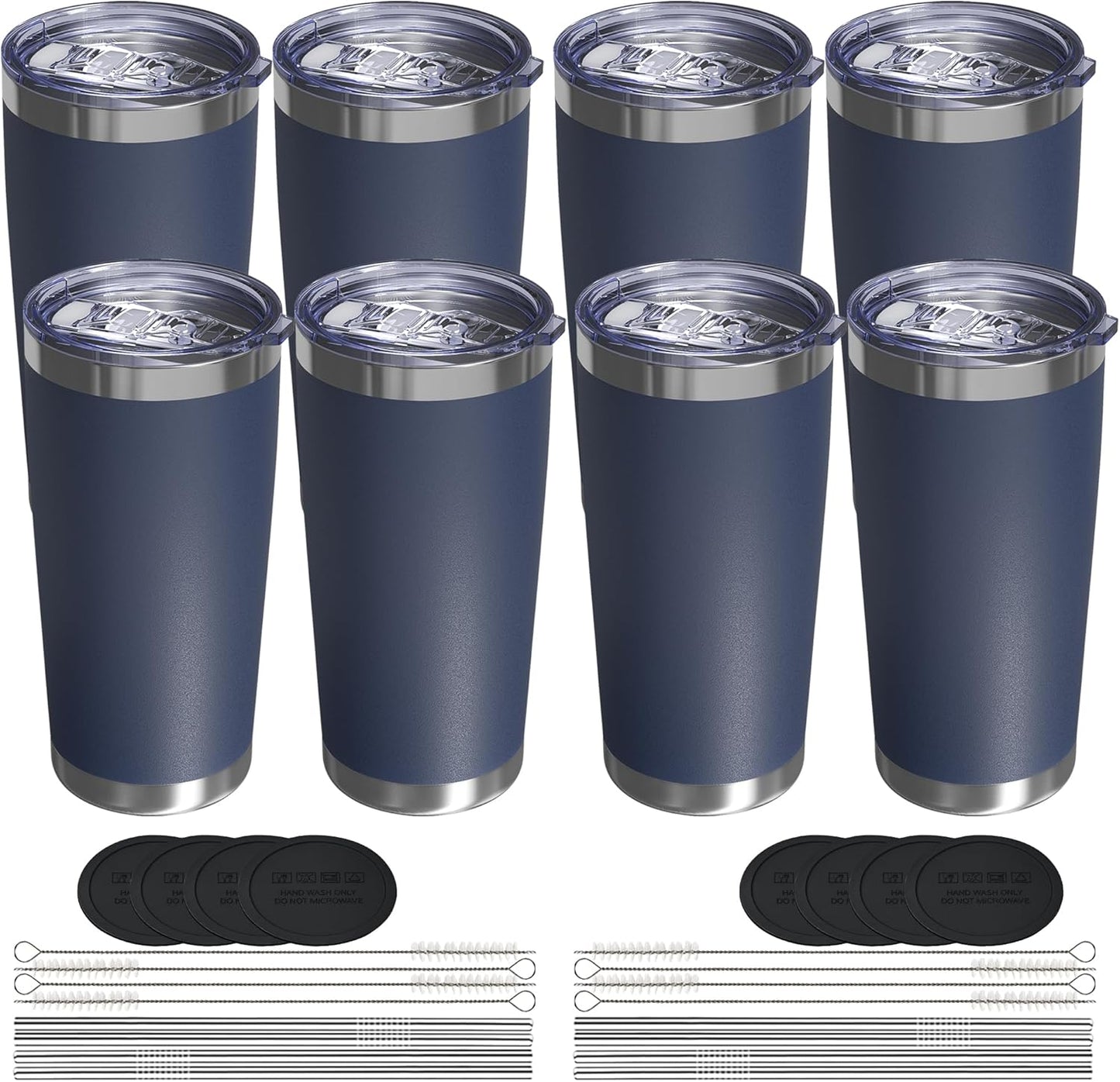 Travel Coffee Tumbler 20oz, 8 Pack Leakproof Travel Coffee Mug with Lid and Straw, Stainless Steel Double Wall Vacuum Insulated Tumbler for Hot/Iced Drinks (Textured Matte, Navy Blue)