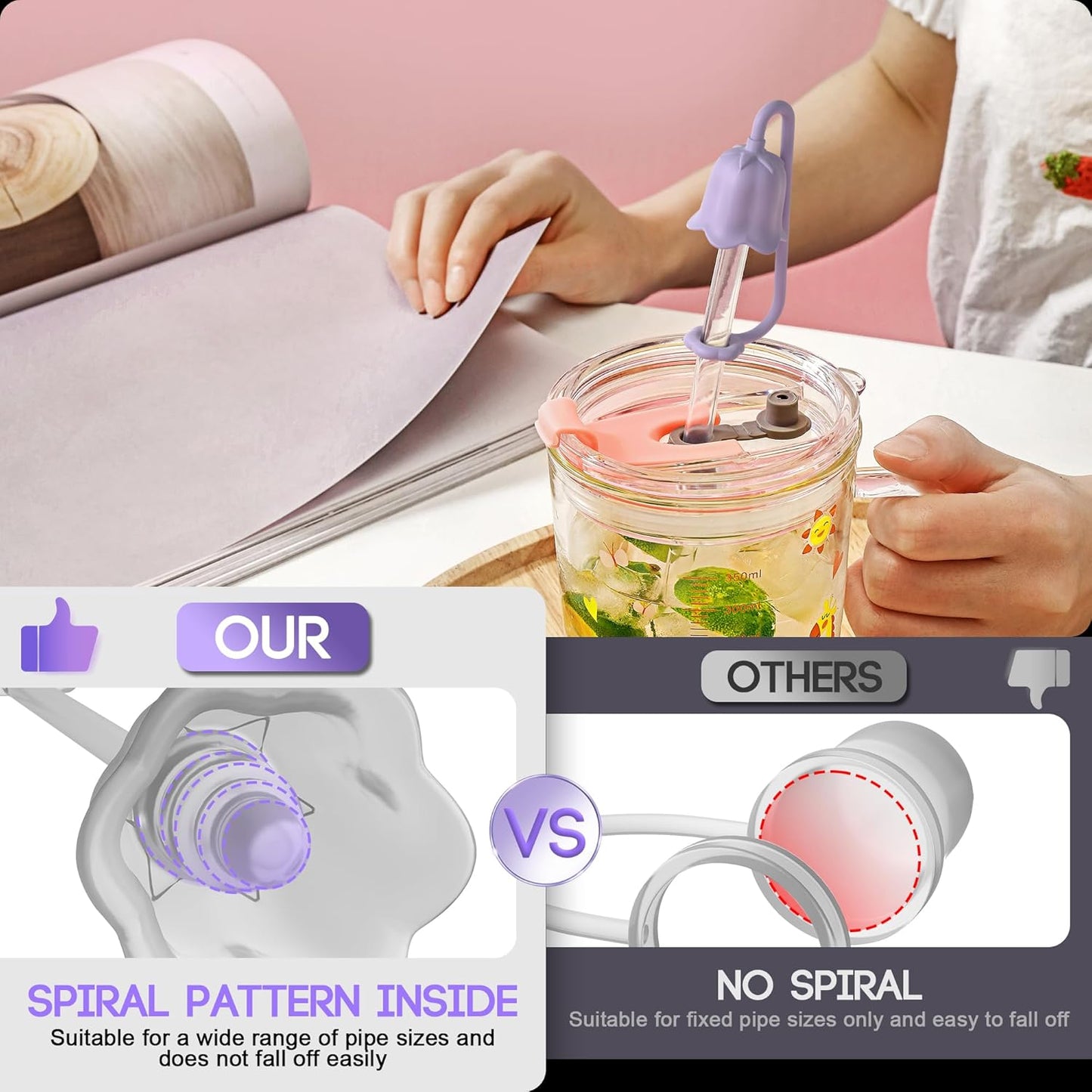 5Pcs Silicone Straw Covers for Stanley Yeti Tumbler Cup, Reusable Drinking Straw Cap Easy to Clean, Dust-Proof Flower Straw Topper Compatible for 6-10m/0.23-0.4inch Straws (Multi color A)