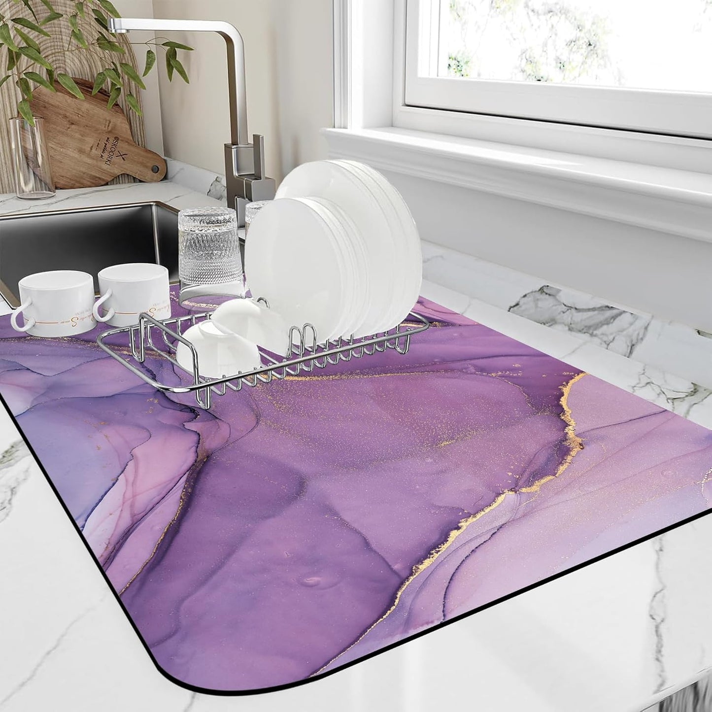 Dish Drying Mat Colorful Abstract Marble Texture Coffee Mat,16"X24" Bsorbent Dish Drying Pad for Sink Dishes or Under Rack Kitchen Counter Accessories Absorbent Hide Backed Drying Mat