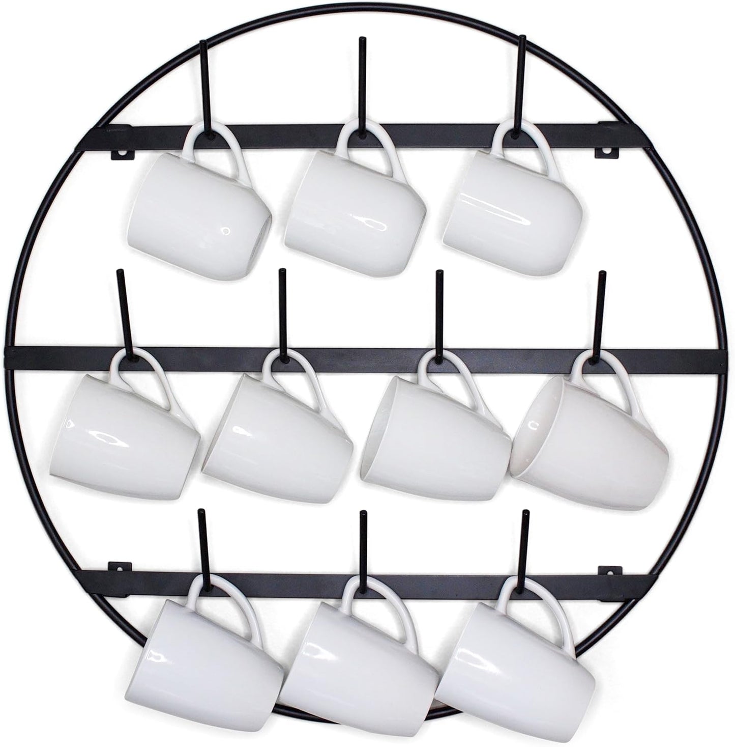 Claimed Corner Mug Rack with Sturdy Steel Frame, Matte Black Finish, Removable Rubber Caps, Wall Mounted (Round 24" x 24")