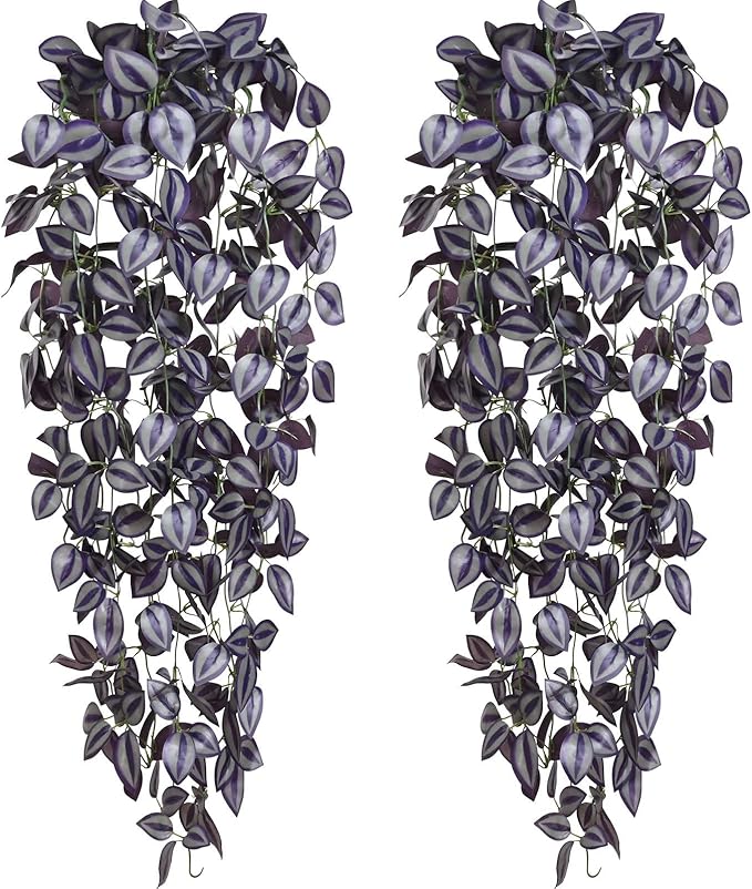 BLEUM CADE Fake Hanging Plants, Faux Deep Purple Vines Hanging Plant by BLEUMCADE