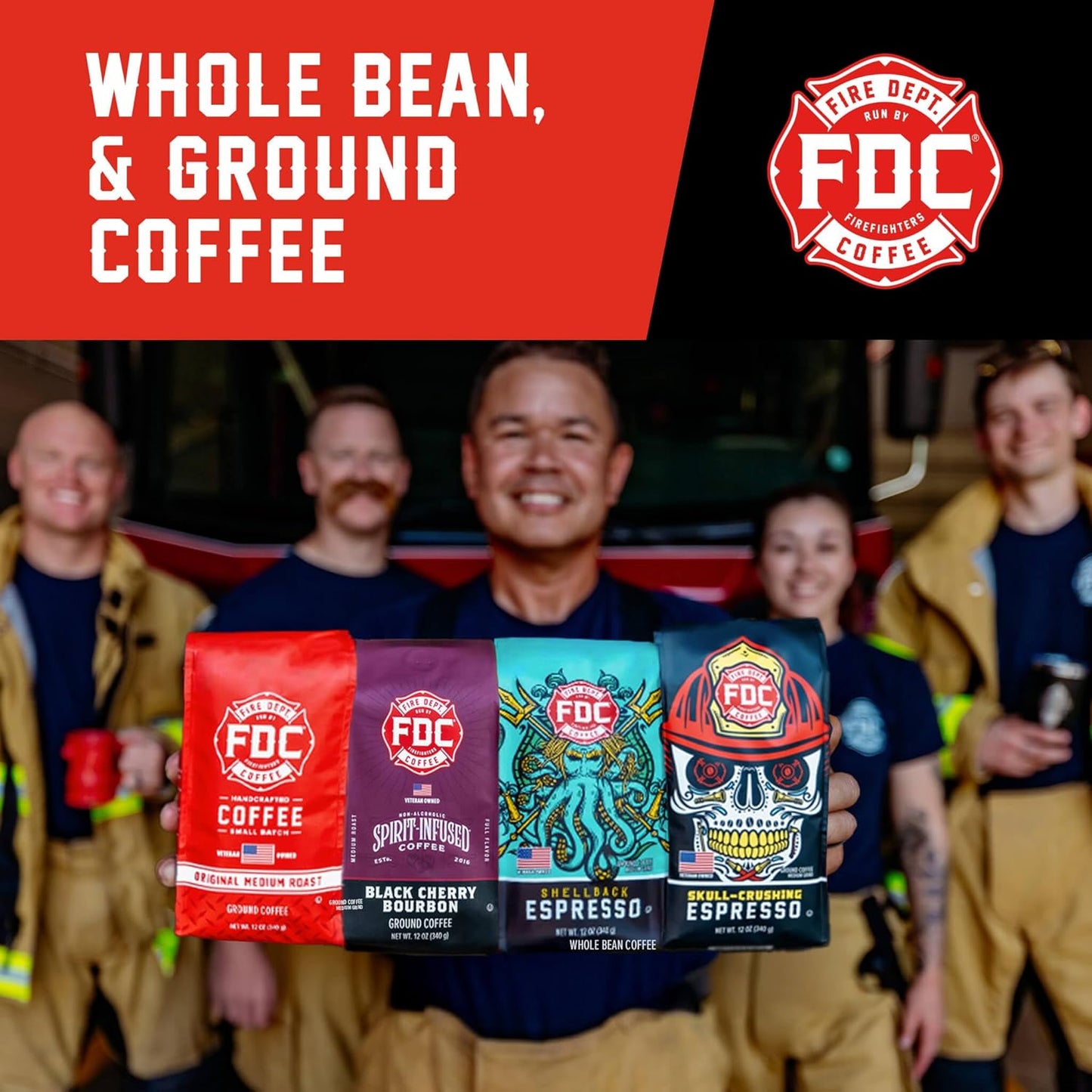 Fire Department Coffee - Black Cherry Bourbon Coffee - Gives Back to Firefighters - Premium Bourbon Infused Ground - Non-Alcoholic - Roasted in the USA - Veteran Owned (12 oz, Pack of 2)
