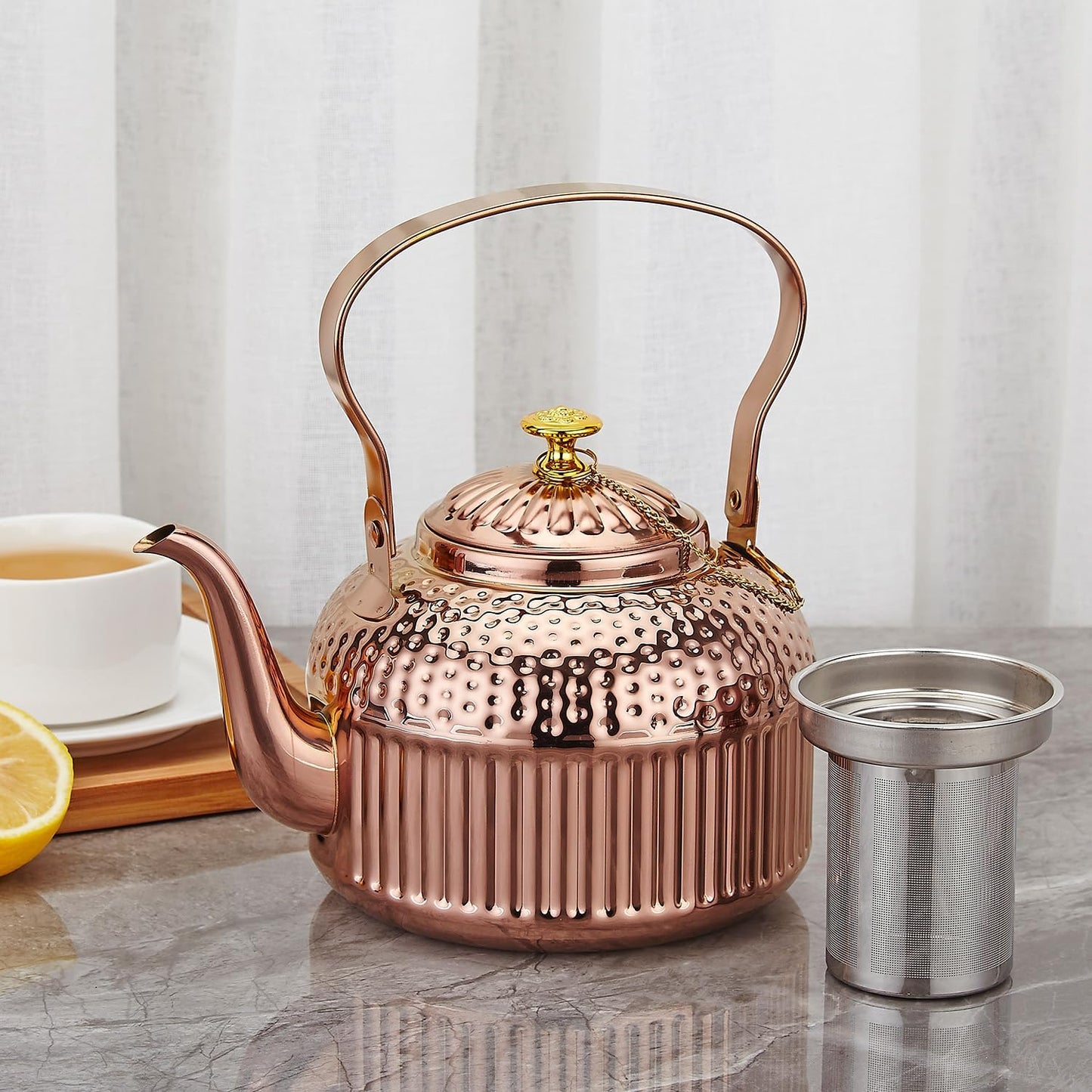 SANQIAHOME Antique 1.5L (50Oz) Stainless Steel Teapot with Infuser copper