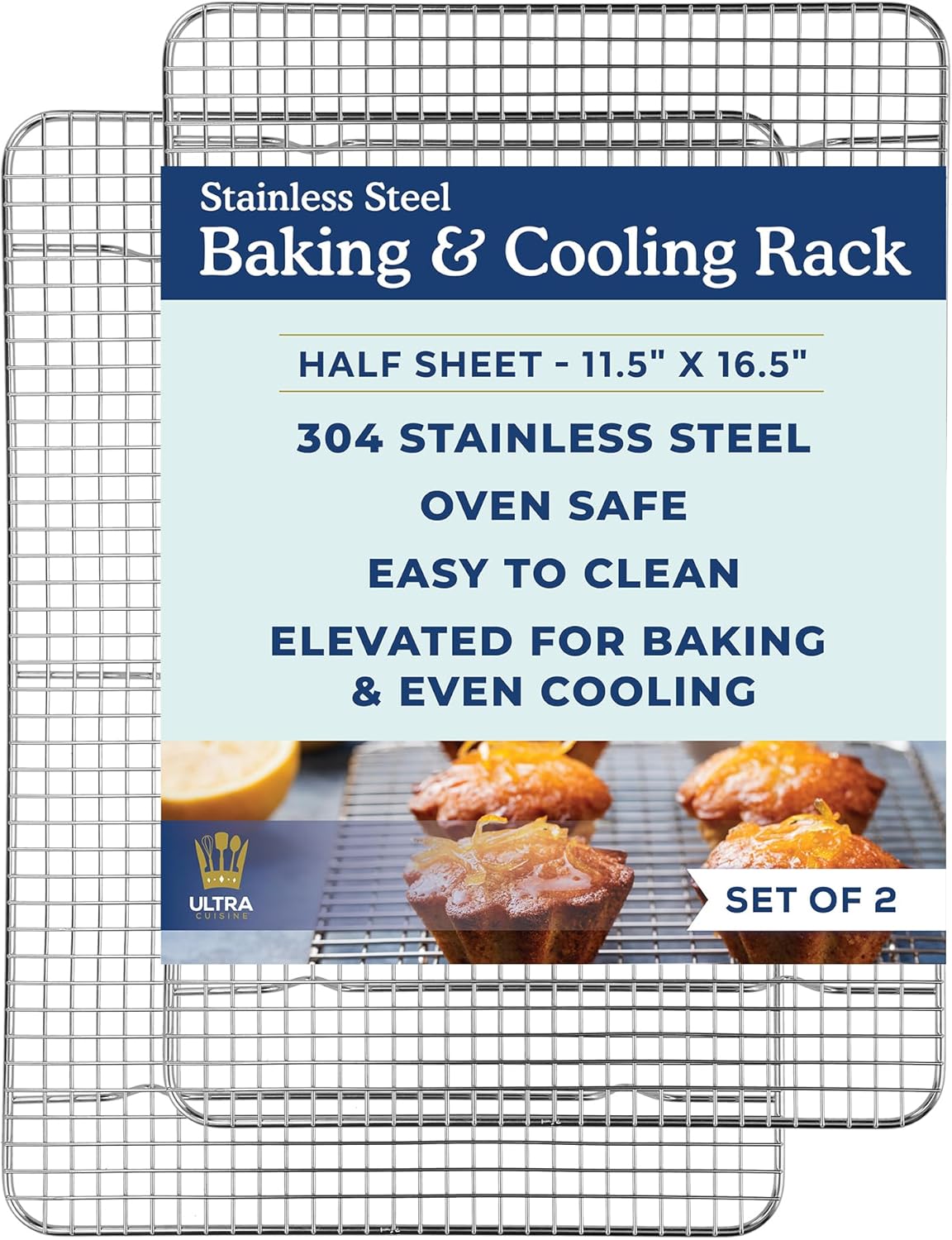 Ultra Cuisine Heavy Duty 100% Stainless Steel Cooling Rack for Cooking and Baking - Baking Rack & Wire Cooling Rack - Fits Half and Jelly Roll Sheet Pans - 11.5''x 16.5'' and 10''x 14.75''