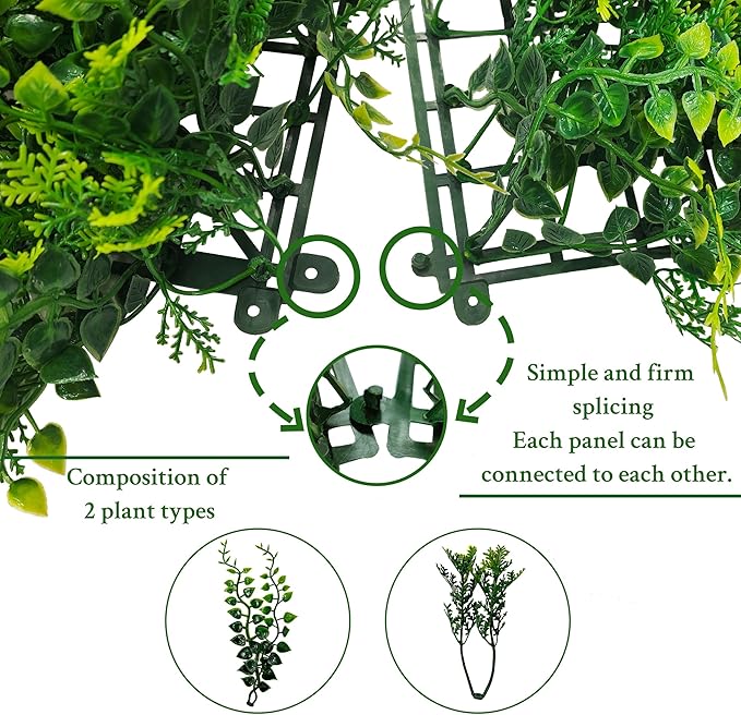 ODTORY Artificial Plants Hedge Wall Panels：20x20 Inch 8P UV-Anti Greenery - Image 3