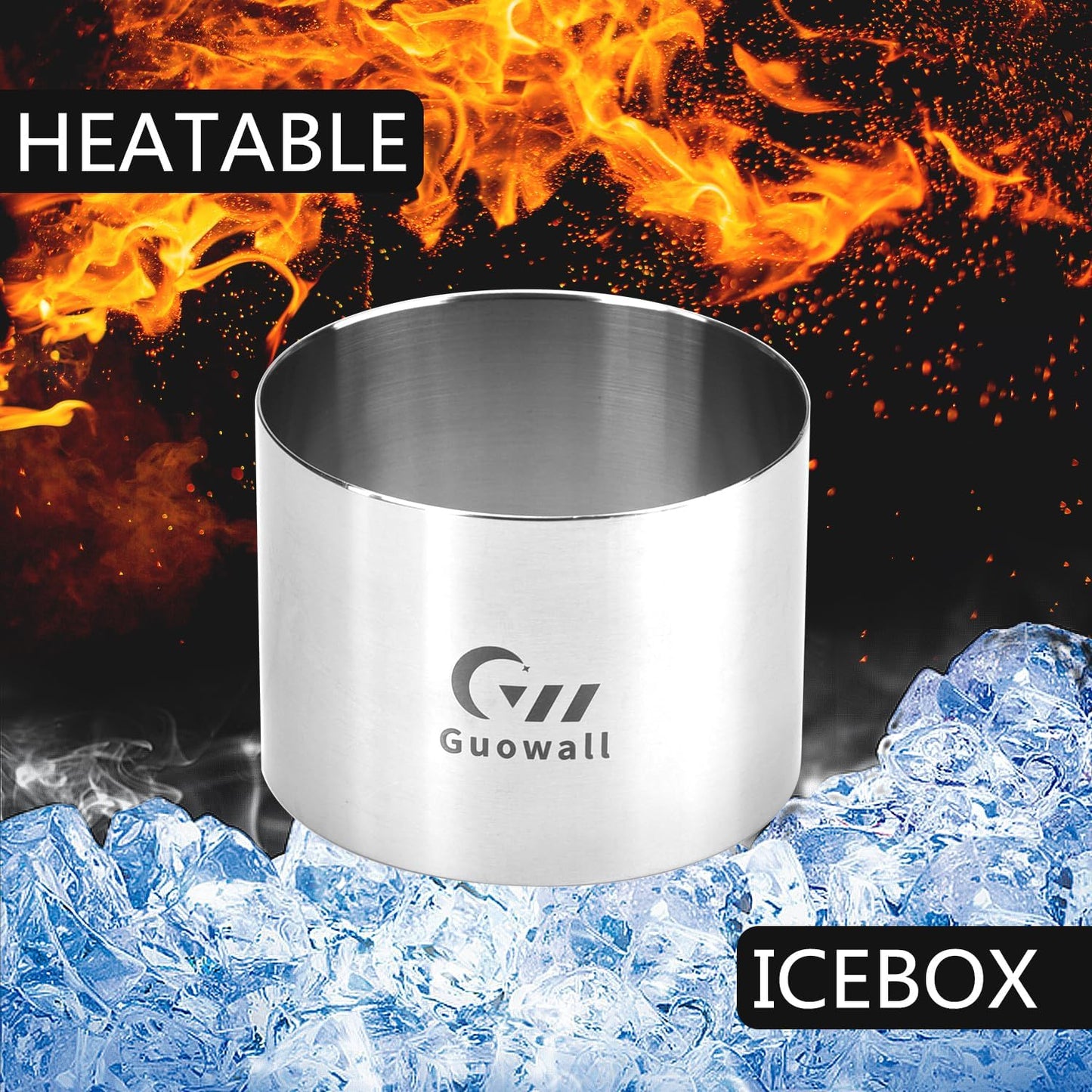 Guowall 6 pack Seamless Mousse Ring Set 3 inch Stainless Steel Round Cake Cutter Food Pastry Mold for Baking (Includes 1 Lifter, 1 Pusher and 6 Rings)