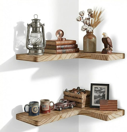 16 Inch Solid Wood Floating Corner Shelves 3 Pack by Unknown