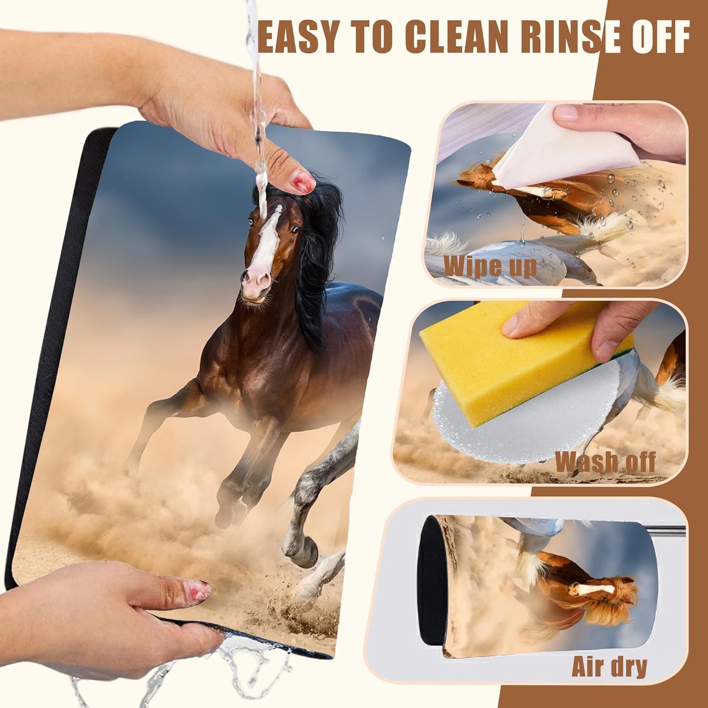 Horses Run in Desert Coffee Mat Absorbent Dish Drying Mat for Kitchen Counter Hide Stain Rubber Backed Coffee Bar Accessories Fit Under Espresso Machine Cafe Table, 15.7 x 23.6 Inch