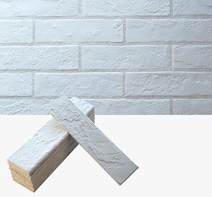 White Faux Brick Wall Tiles, 3D Thin Brick Veneers by Holydecot