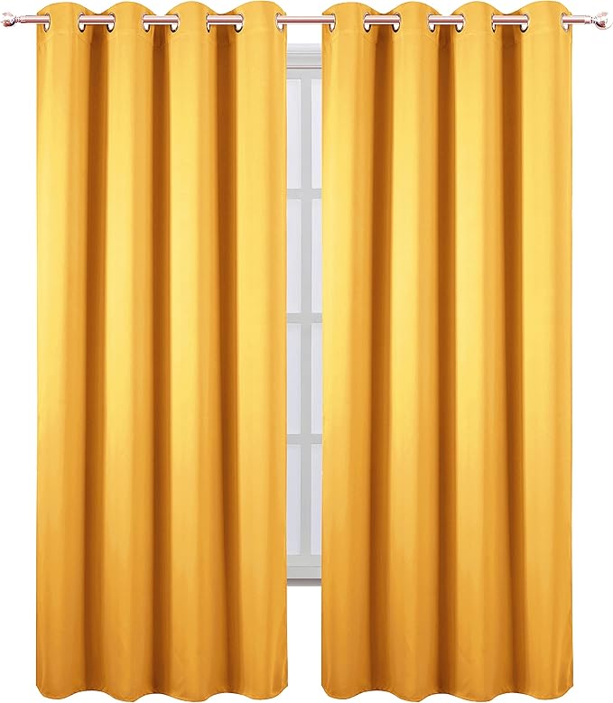 LEMOMO Blackout Curtains 66 x 95 inch/Yellow Curtains Set of 2 Panels/Thermal - Image 2