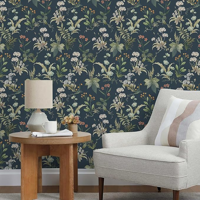 Simon&Siff Vintage Peel and Stick Wallpaper Blue Floral Wallpaper Wildflowers by SimonSiff