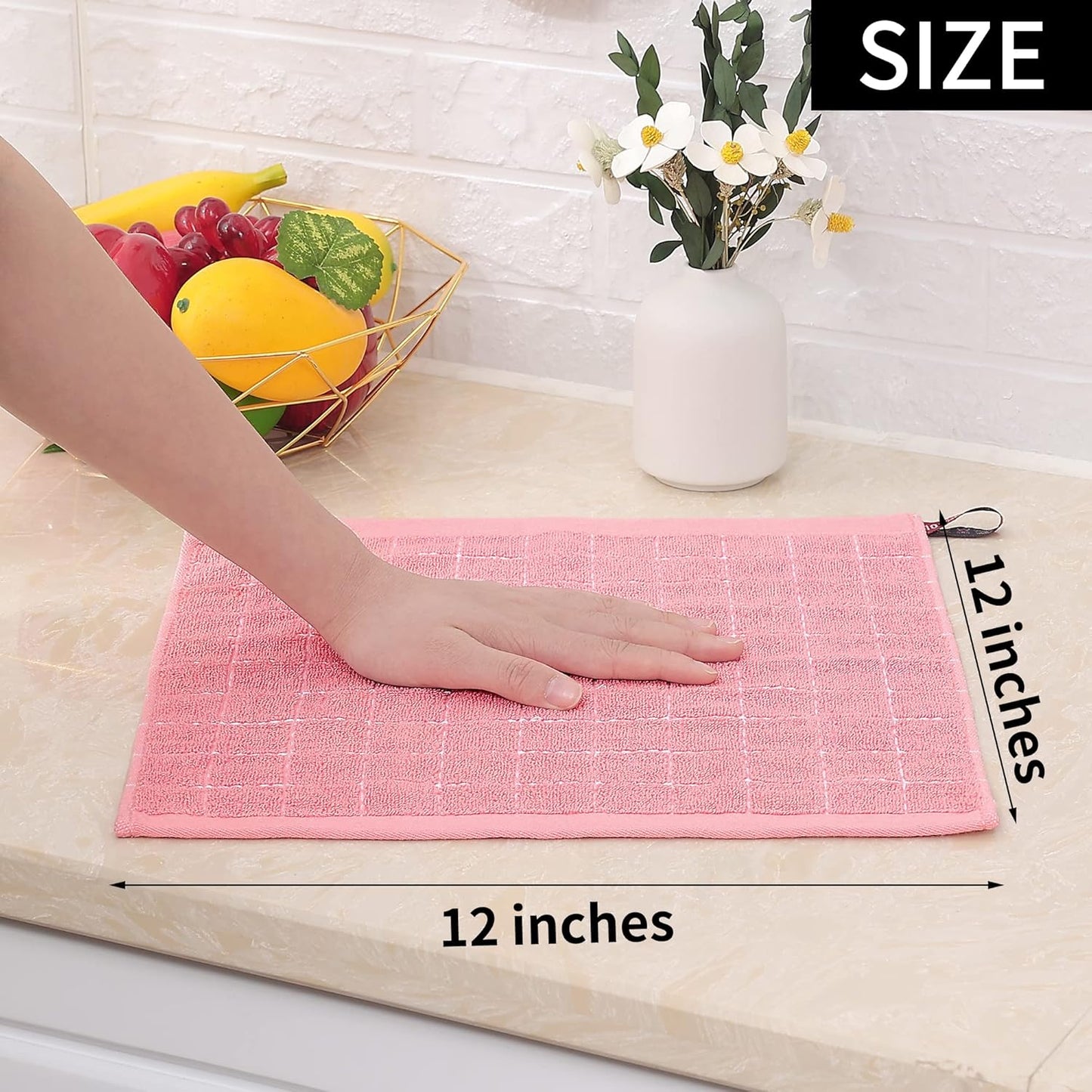 Homaxy 100% Cotton Terry Kitchen Dish Cloths, Ultra Soft and Absorbent Dish Towels for Kitchen, Suitable for Drying and Washing Dishes, 6 Pack, 12 x 12 Inches, Pink