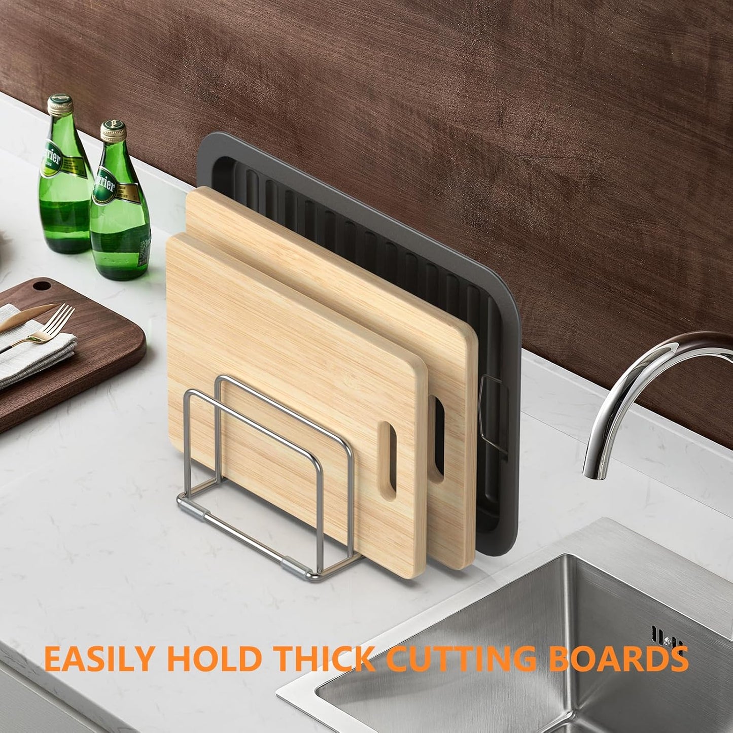 Cutting Board Holder Stand, Chopping Board Storage Rack, Cutting Board Organizer, 304 Stainless Steel Chopping Board Holder, Cookie Sheets Organizer 1.0+1.2 Inch Width Slots(Large)