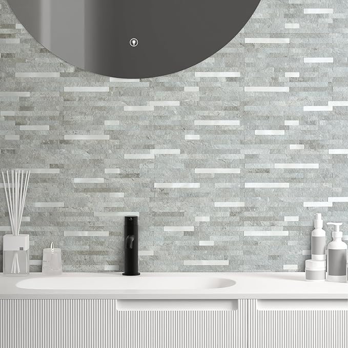 AULIGET 20 Sheets Mountain Rock Peel and Stick Backsplash, PVC Mixed Metal Gold - Image 4