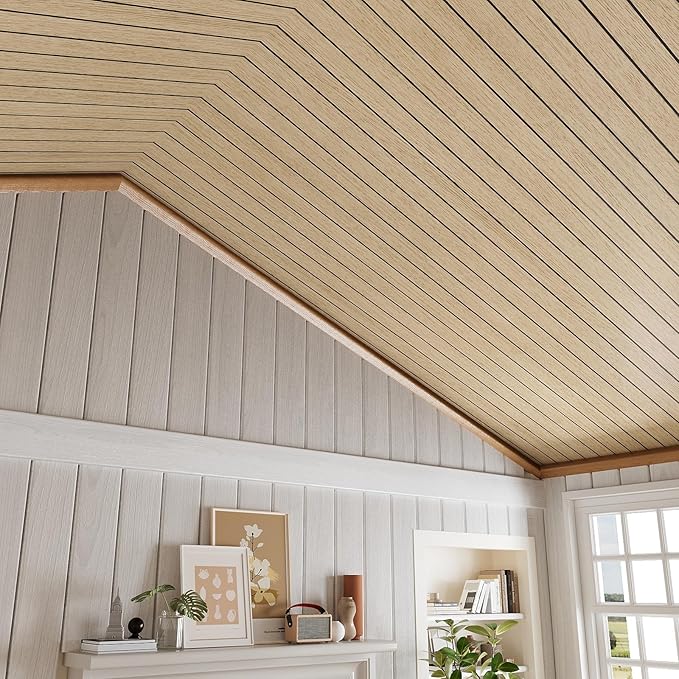 VEELIKE Light Oak Wood Wall Panels Peel and Stick Foam Slat Wallpaper - Image 6