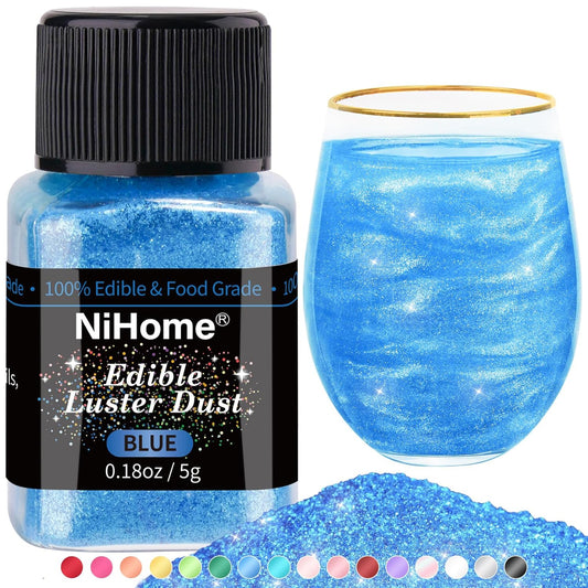 NiHome Edible Food-Grade Glimmer Powder Glitter Luster Dust Metallic Food Decorating Sprinkle Glimmery Dust for Drink Wine Beverage Cake Candy Dessert Bakery Restaurant Vegan (0.18oz/5g, Blue)