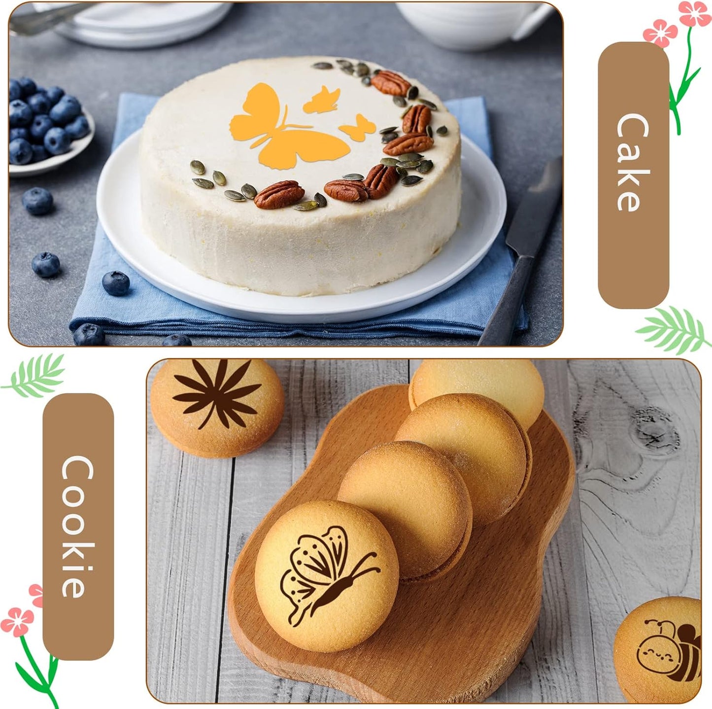 Marspark 30 Pieces Coffee Stencil Cookie Cake Stencils Latte Art Reusable Plastic DIY Bake Stencils Leaves Butterfly Flowers Bird for Coffee Cookie Drawing