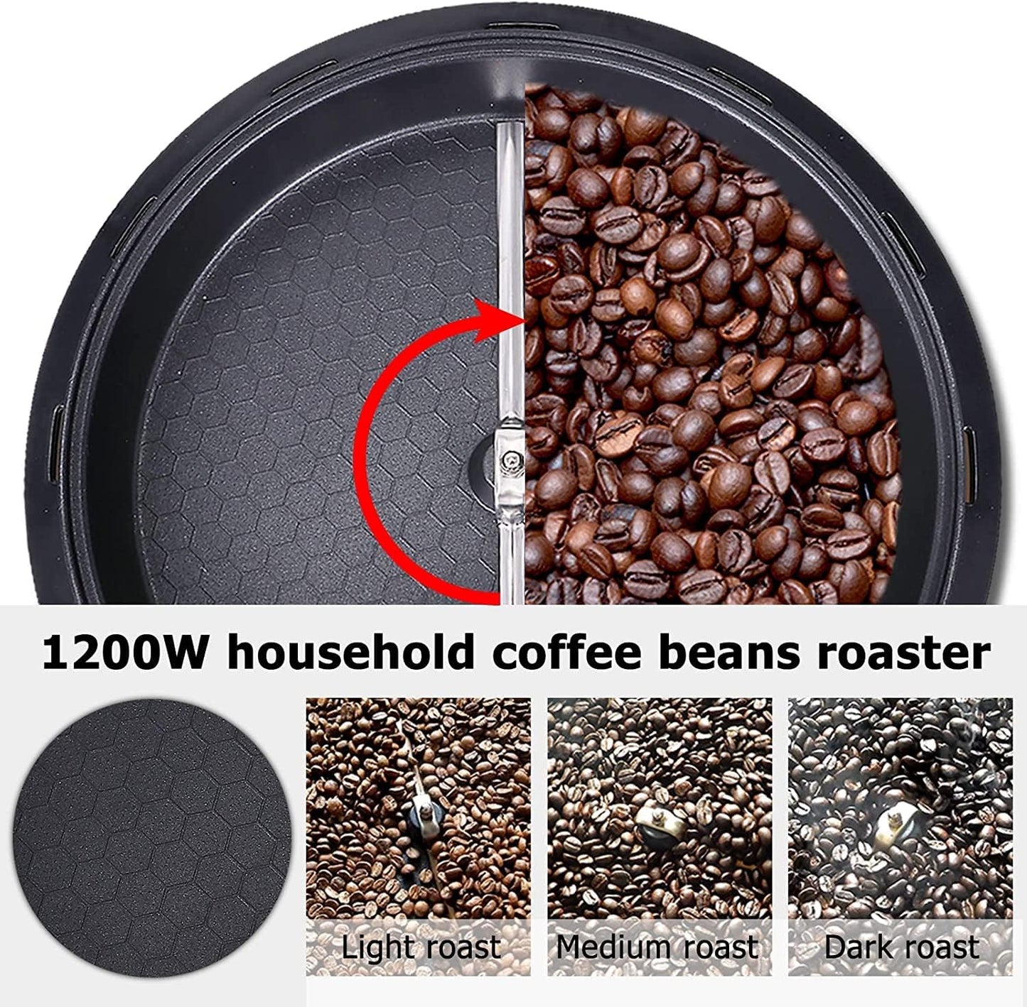 JIAWANSHUN Electric Coffee Roaster Machine 500g Coffee Bean Roaster 0-240℃ Non-Stick Home Peanut Beans Roaster 1200W 110V
