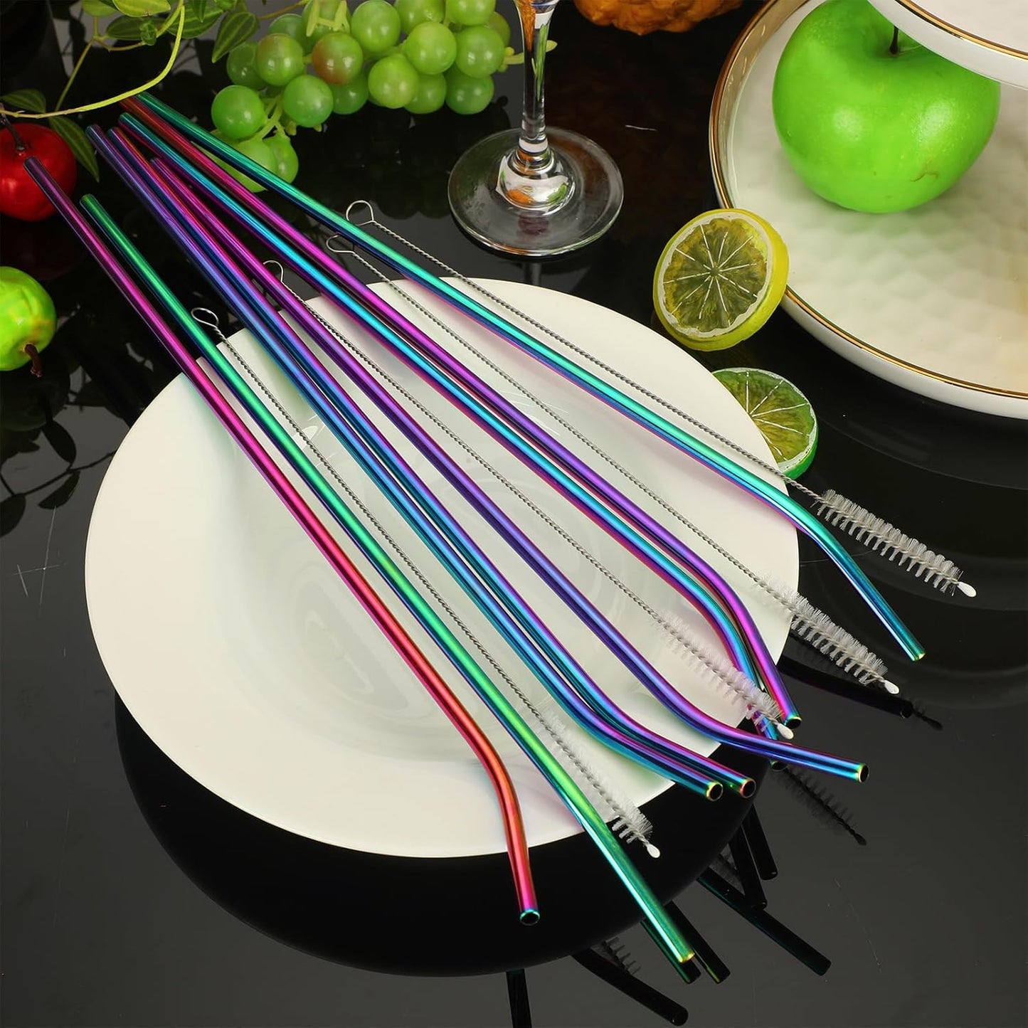 Geiserailie 8 Pieces 14 Inch Stainless Steel Straws Long Drinking Straws for 100 oz Tumblers, Extra with 4 Pieces Cleaning Brush(Rainbow)