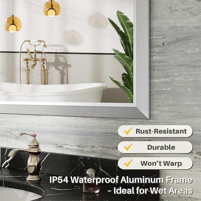 22x30 Inch Brushed Silver Bathroom Mirror - Image 3
