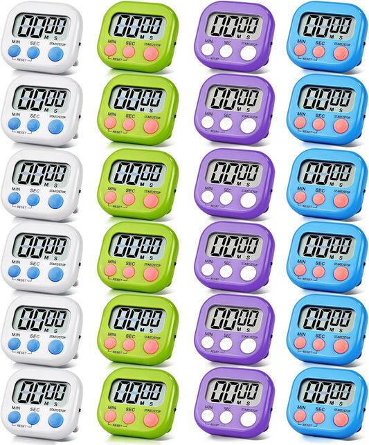 24 Pack Timers Magnetic Kitchen Timer Cooking Timers for Kitchen Digital Timer with Big Display Loud Ring Electronic Timer for Cooking, Classroom, Break Time(24, White,Green,Blue,Purple)