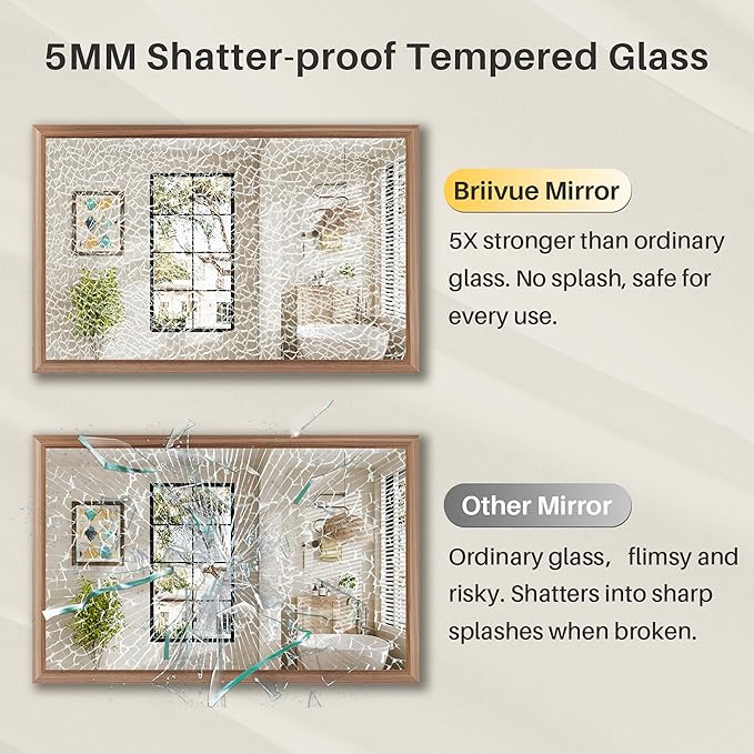 36x32 Inch Bathroom Mirror for Wall, Anti-Rust Walnut Wood Grain Metal Framed - Image 8