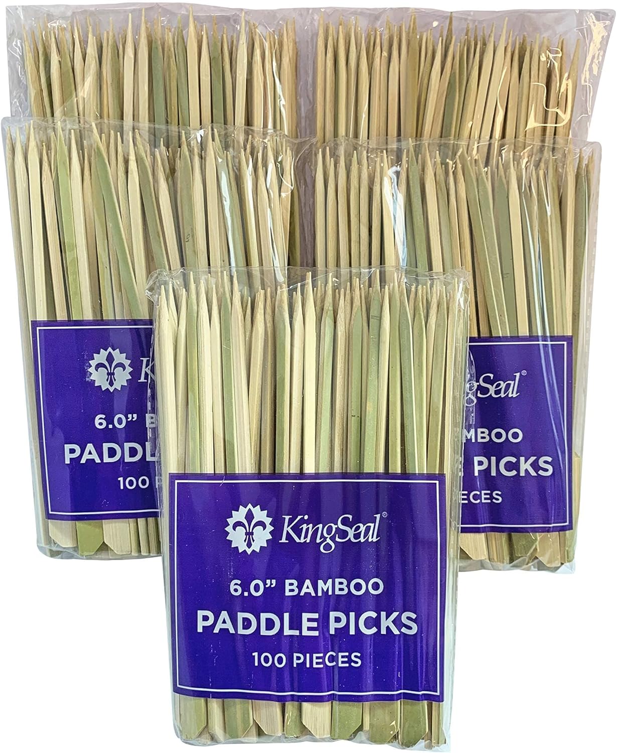 1000 Count | KingSeal Natural Green Bamboo Wood Paddle Picks, Skewers for Appetizers and Cocktails, 6 Inches, Bulk Pack - 10 Packs of 100