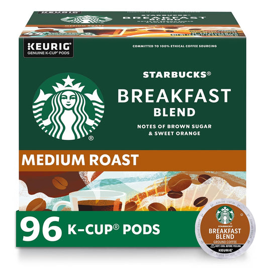 Starbucks K-Cup Coffee Pods, Medium Roast Coffee, Breakfast Blend, 100% Arabica, 4 boxes (96 pods total)