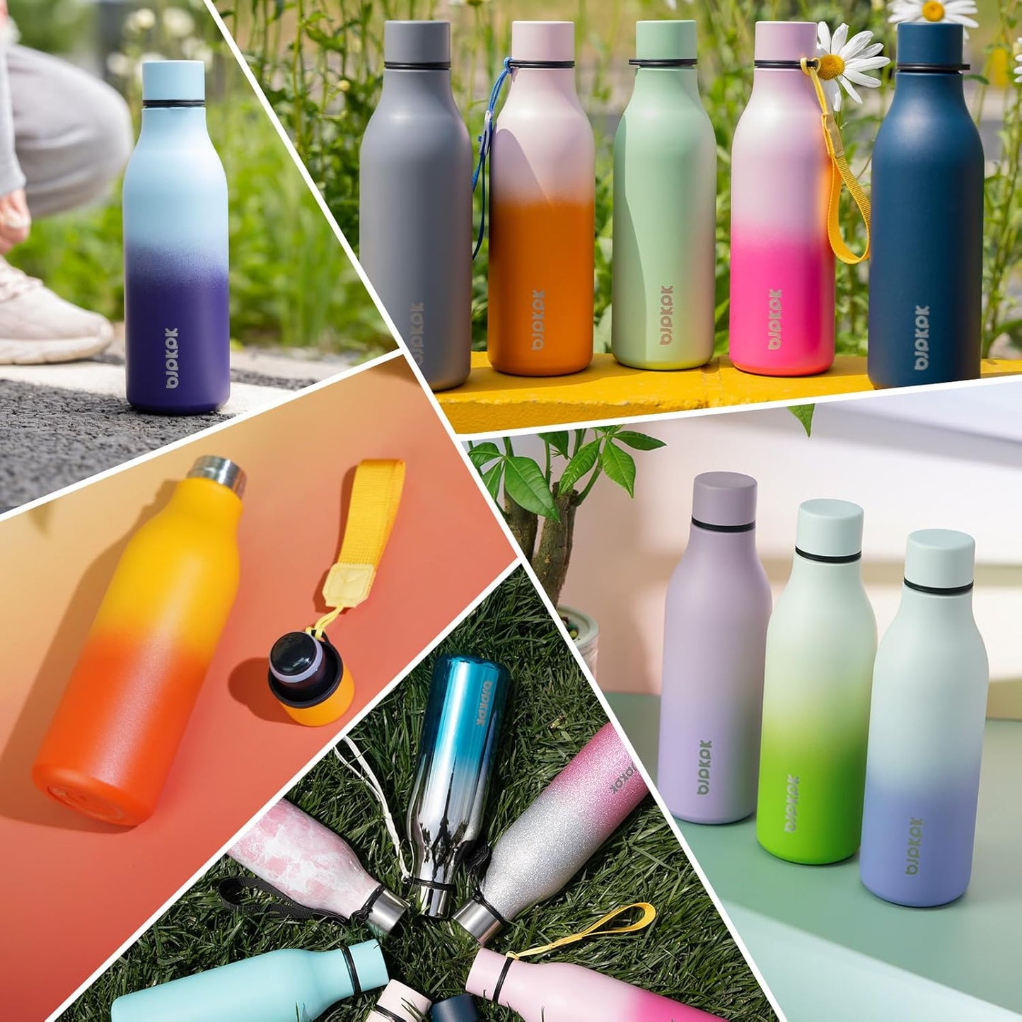 BJPKPK Insulated Water Bottles, 25 oz Stainless Steel Metal Water Bottle with Strap, BPA Free Leak Proof Thermos, Mugs, Flasks, Reusable Water Bottle for Sports & Travel, Ocean Dream