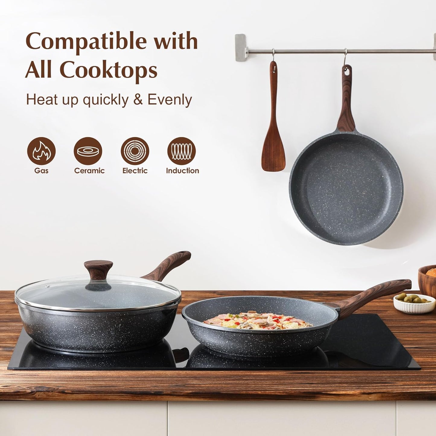 SENSARTE 12.5 Inch Nonstick Frying Pan Skillet, Swiss Granite Coating Omelette Pan, Healthy Stone Cookware, PFOA Free