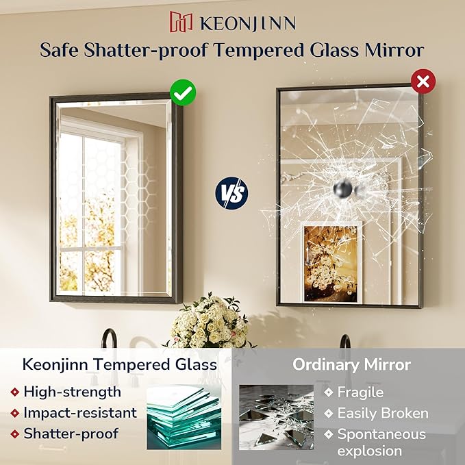 Keonjinn 30" x 36" Black Bathroom Vanity Mirror, Brushed Black Mirrors - Image 6