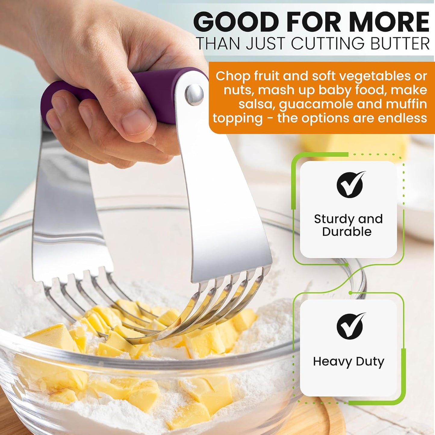 Spring Chef Large Purple Dough Blender For Baking, Heavy Duty Dough Cutter Tool, Stainless Steel Puff Pastry Cutter Tool with Sharp Blades, Dishwasher Safe Pastry Blender for Easy Mixing