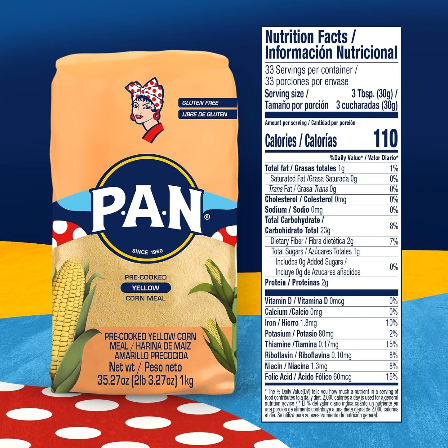 P.A.N. Yellow Corn Meal – Pre-cooked Gluten Free and Kosher Flour for Arepas (2.2 lb / Pack of 10)
